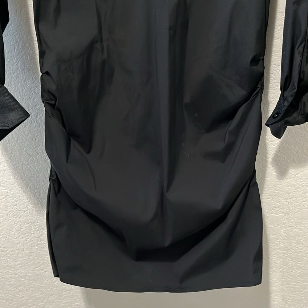 SARA ROKA Black Button Down Mini Shirtdress, Ruched Sides, Size 40(IT), S/4(US) - Picture 4 of 10